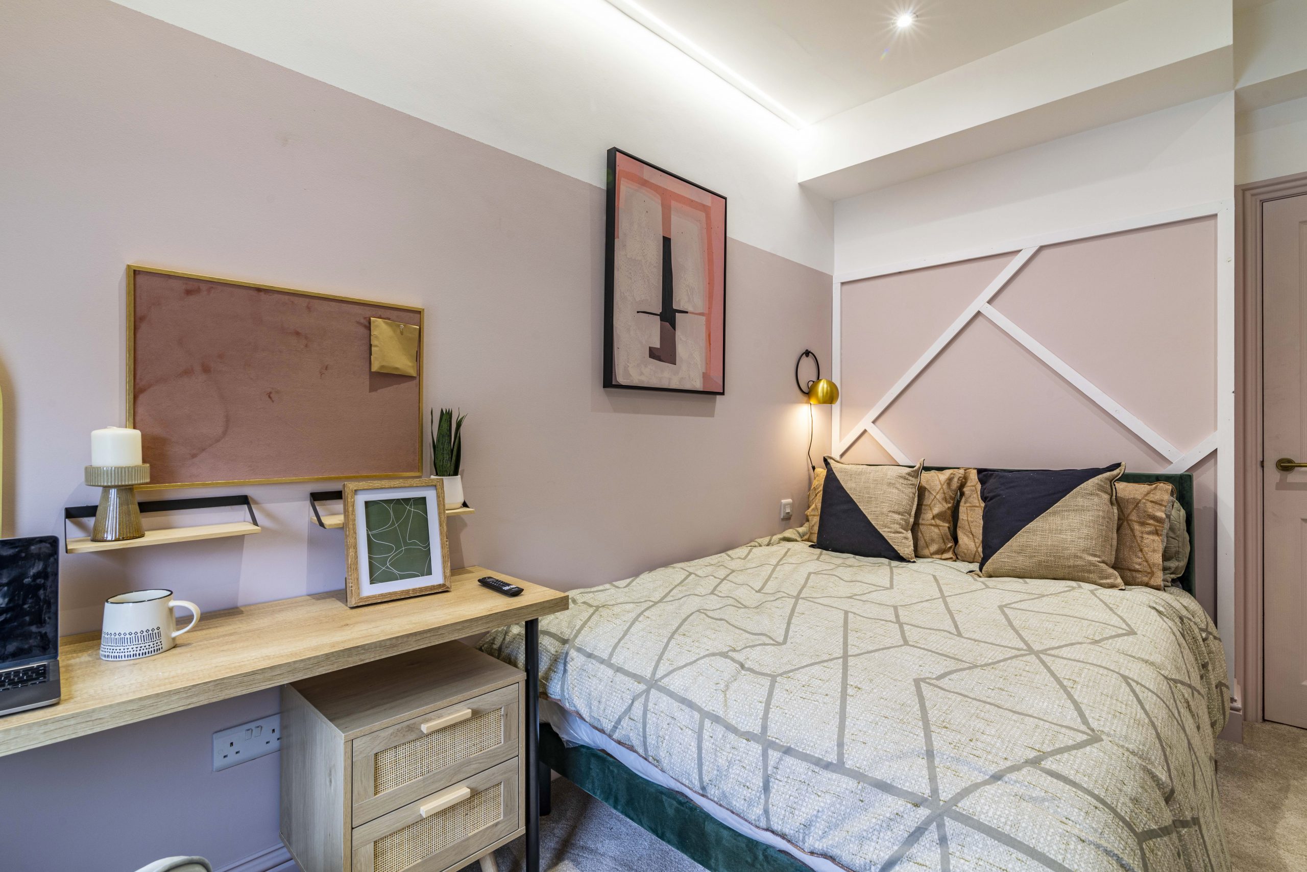 Student bedroom with built-in desk area